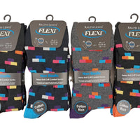 Mens Flexi Top Non Elastic Top Colour Square Design Socks (3 Pair)
