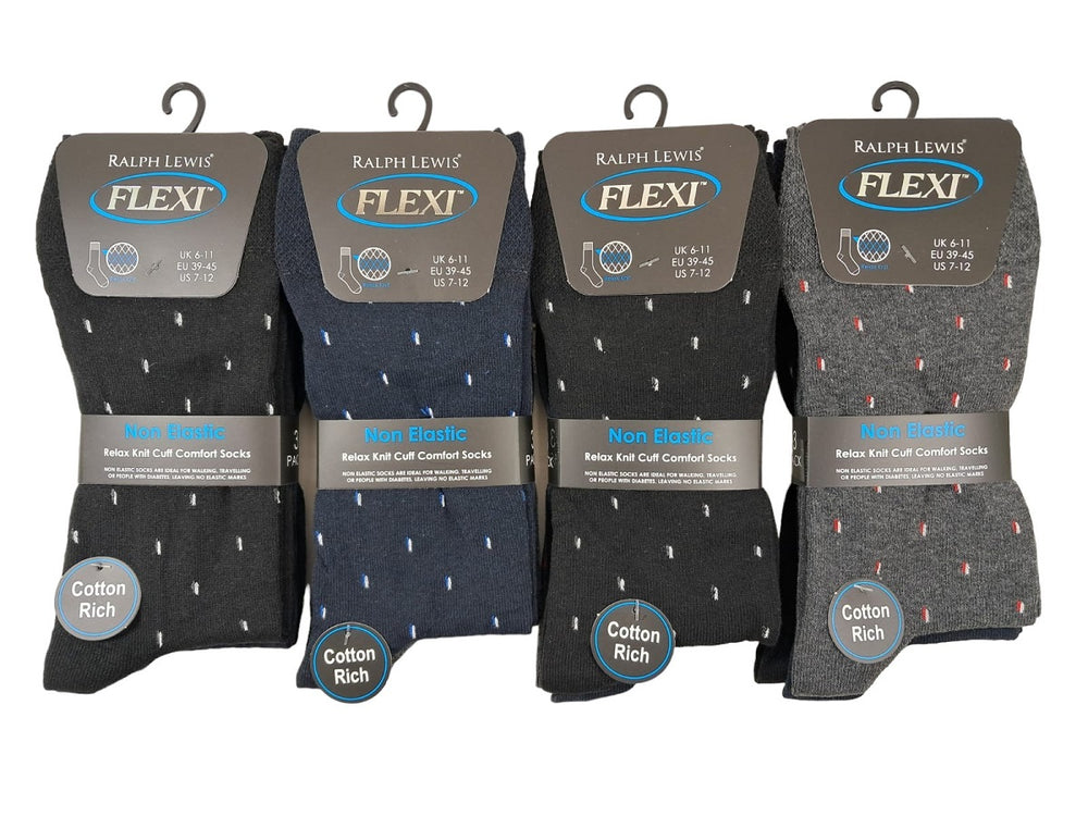 Mens Flexi Top Non Elastic Top Drop Design Socks (3 Pair)