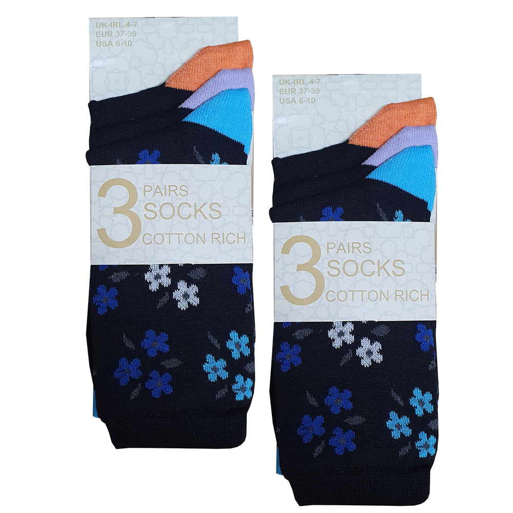 Ladies Flower Design Socks (3 Pack)