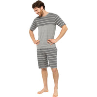 Mens Striped Panel V Neck Top & Shorts Pyjama