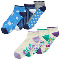 Ladies Women Bamboo Trainer Socks Floral Flower Design Print (3 Pair)
