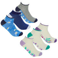 Ladies Women Bamboo Trainer Socks Floral Flower Design Print (3 Pair)
