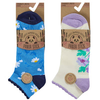 Ladies Women Bamboo Trainer Socks Floral Flower Design Print (3 Pair)
