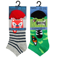 Boys Kids Trainer Socks with Monstor Design (3 Pair)