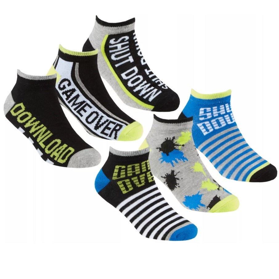 Boys Kids Bamboo Trainer Socks with GAME Design (3 Pair)
