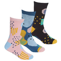 Girls Kids Children Bamboo Abstract Design Pattern Socks (3 Pair)
