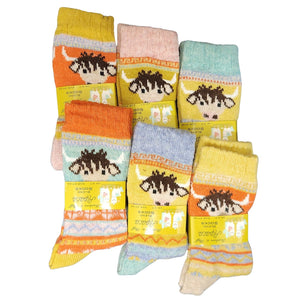 Ladies Women Alpaca Wool Blend Cow Design Socks (1 Pair)