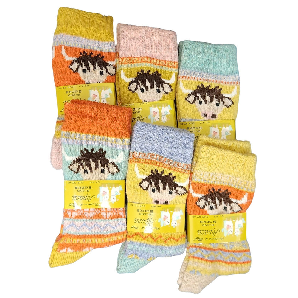 Ladies Women Alpaca Wool Blend Cow Design Socks (1 Pair)