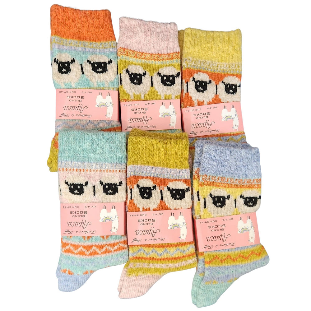 Ladies Women Alpaca Wool Blend Sheep Design Socks (1 Pair)