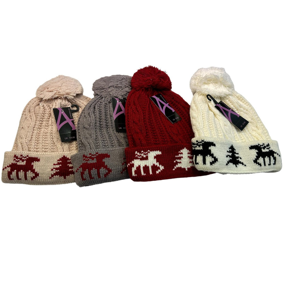 Mens Reindeer Xmas Christmas Wooly Hat with Thermal Lining