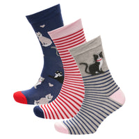Ladies Women Bamboo Design Cat Pattern Socks (3 Pair)
