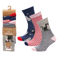 Ladies Women Bamboo Design Cat Pattern Socks (3 Pair)
