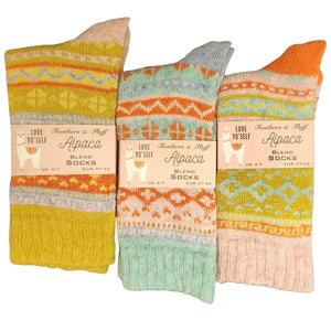 Ladies Women Alpaca Wool Blend Nordic Design Socks (1 Pair)