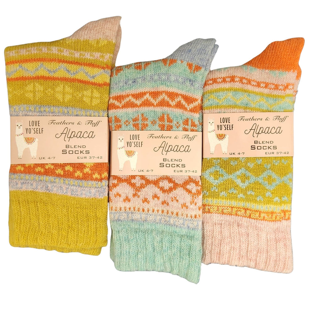 Ladies Women Alpaca Wool Blend Nordic Design Socks (1 Pair)