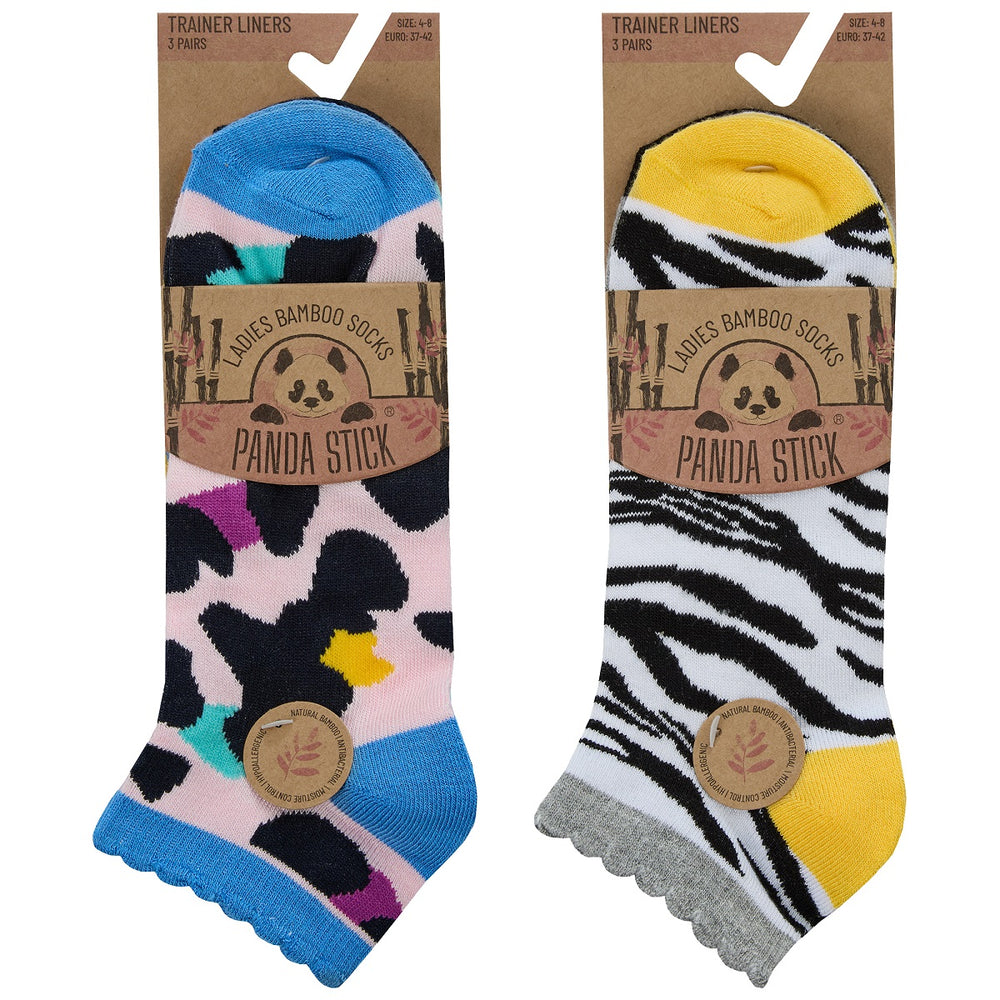 Ladies Women Bamboo Trainer Socks Animal Design Print (3 Pair)