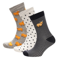 Ladies Women Bamboo Design Cow Pattern Socks (3 Pair)
