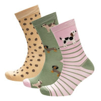 Ladies Women Bamboo Design Dog Pattern Socks (3 Pair)
