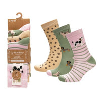 Ladies Women Bamboo Design Dog Pattern Socks (3 Pair)
