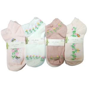 Ladies Women Flower Floral Design Bamboo Trainer Socks (3 Pair)