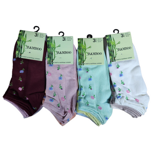 Ladies Women Flower Floral Design Bamboo Trainer Socks (3 Pair)