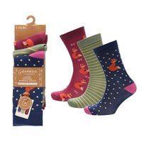 Ladies Women Bamboo Design Fox Pattern Socks (3 Pair)
