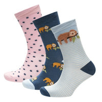 Ladies Women Bamboo Design Sloth Pattern Socks (3 Pair)
