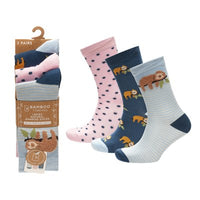 Ladies Women Bamboo Design Sloth Pattern Socks (3 Pair)
