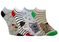 Ladies Women Cat Design Trainer Socks (3 Pair)
