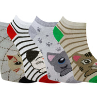 Ladies Women Cat Design Trainer Socks (3 Pair)