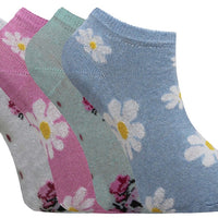Ladies Women Floral Design Trainer Socks (3 Pair)
