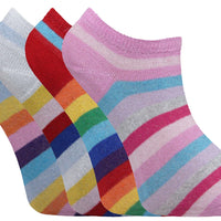 Ladies Women Stripe Design Trainer Socks (3 Pair)