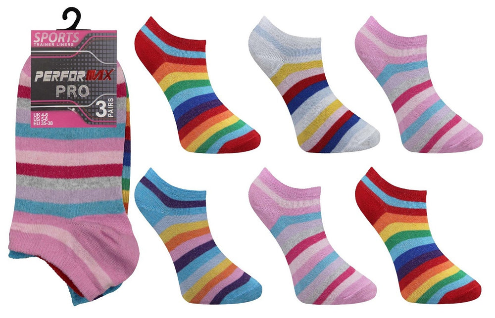 Ladies Women Stripe Design Trainer Socks (3 Pair)