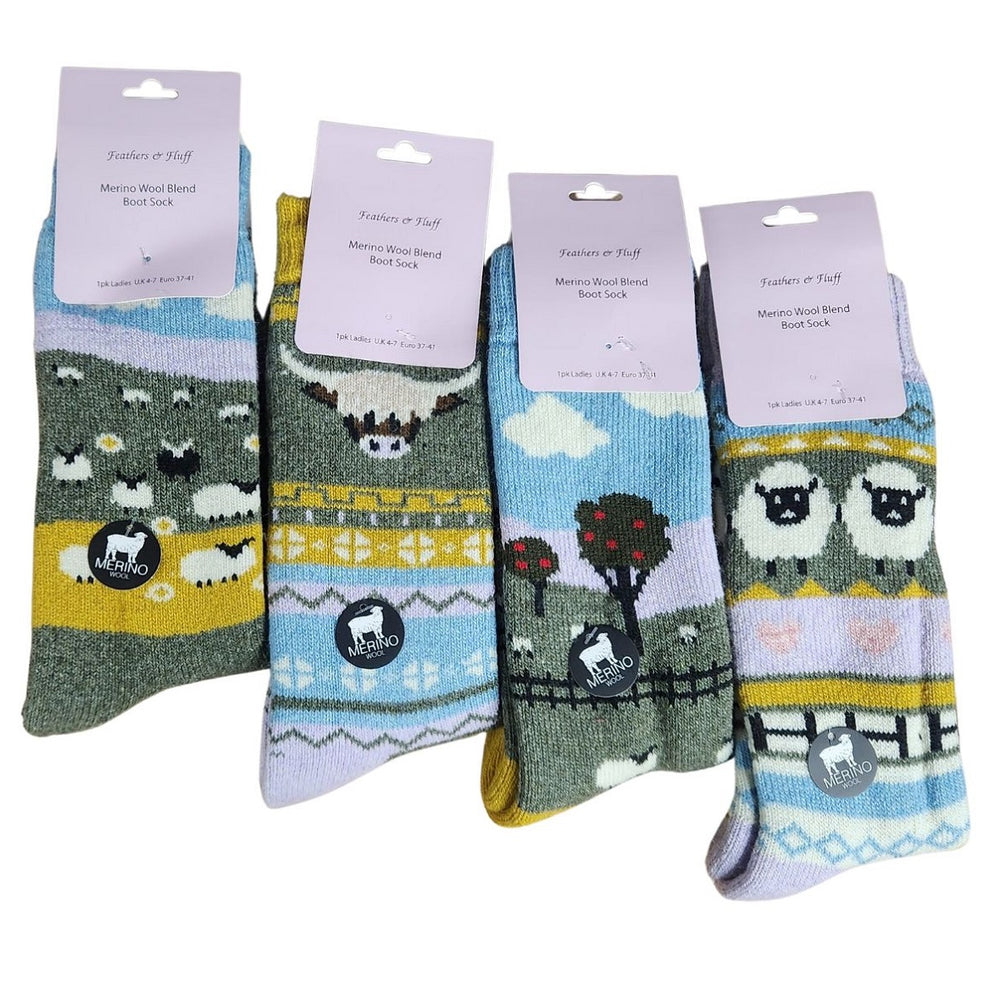 Ladies Women Farm Animal Design Merino Wool Blend Socks (1 Pair)