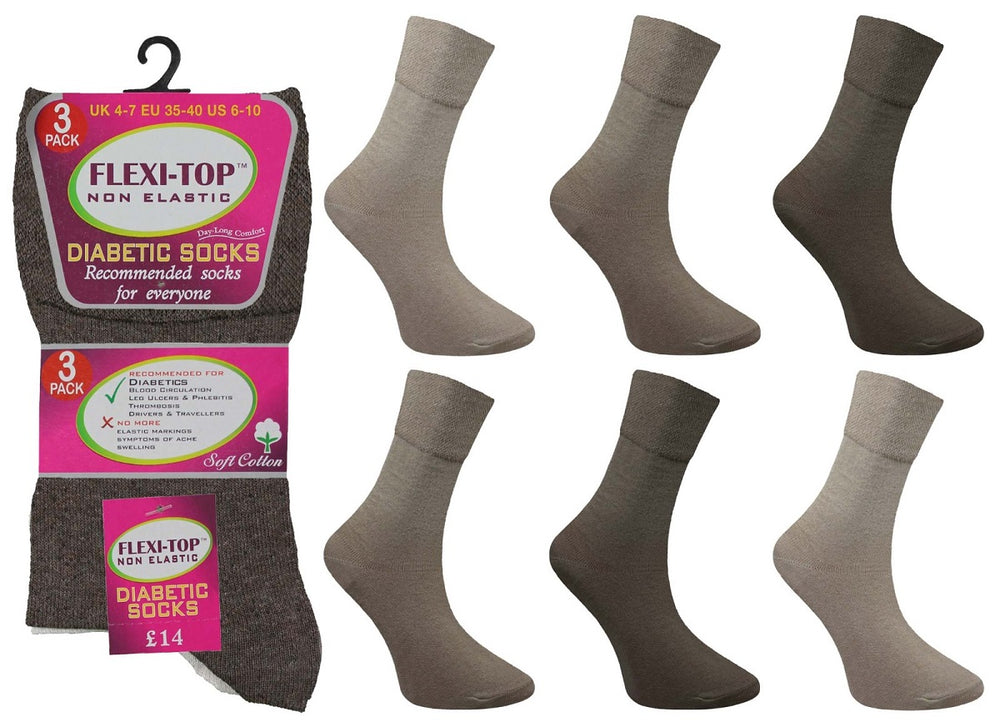 Ladies Women  Comfort Top Non Elastic Melange Brown Socks (3 Pair)