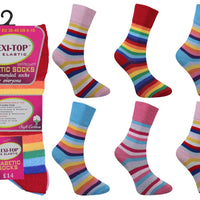 Ladies Women Comfort Top Non Elastic Colourful Stripe Design Socks (3 Pair)