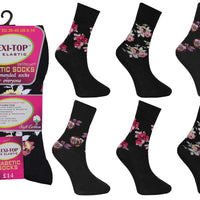 Ladies Women  Comfort Top Non Elastic Flower Design Socks (3 Pair)