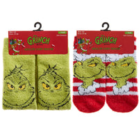 Ladies Women Cosy Thermal Christmas Xams Grinch Socks with Grip (1 pair)
