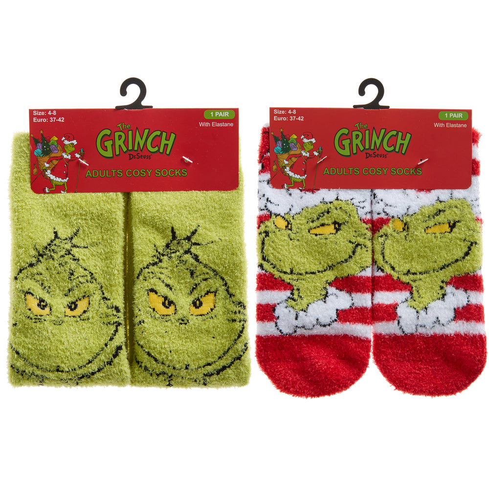 Ladies Women Cosy Thermal Christmas Xams Grinch Socks with Grip (1 pair)
