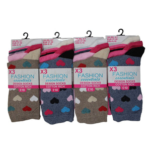 Ladies Women Heart Design Socks (3 Pairs)