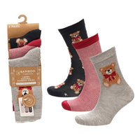Ladies Women Bamboo Design Teddy Bear Pattern Socks (3 Pair)

