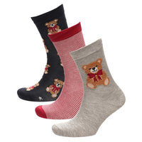 Ladies Women Bamboo Design Teddy Bear Pattern Socks (3 Pair)
