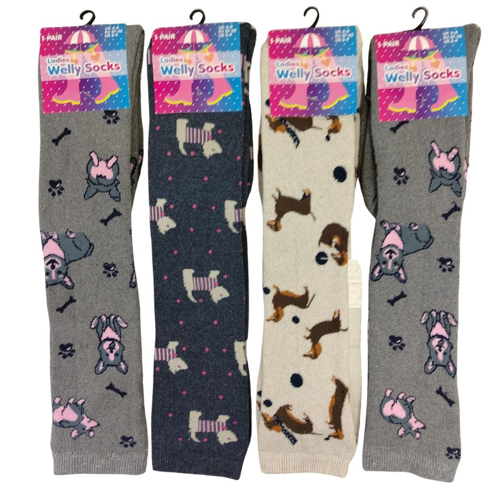 Ladies Women Thermal Welly Socks (Dog Design)