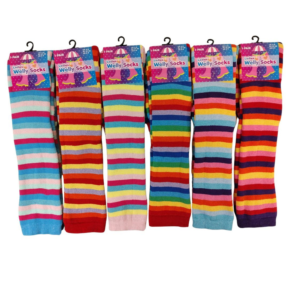 Ladies Women Thermal Welly Socks (Stripe Design)