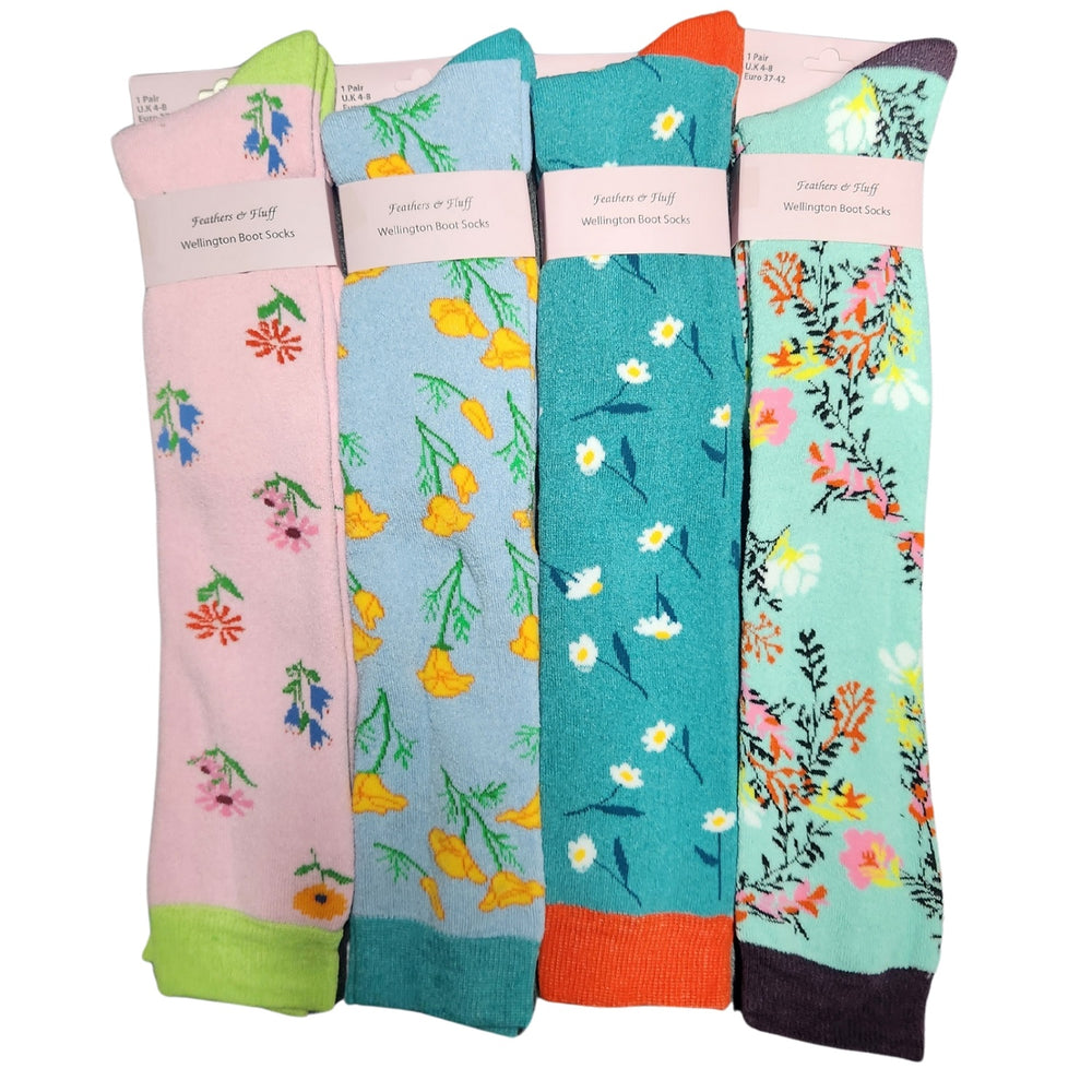 Ladies Women Welly Socks (Flower Floral Design)