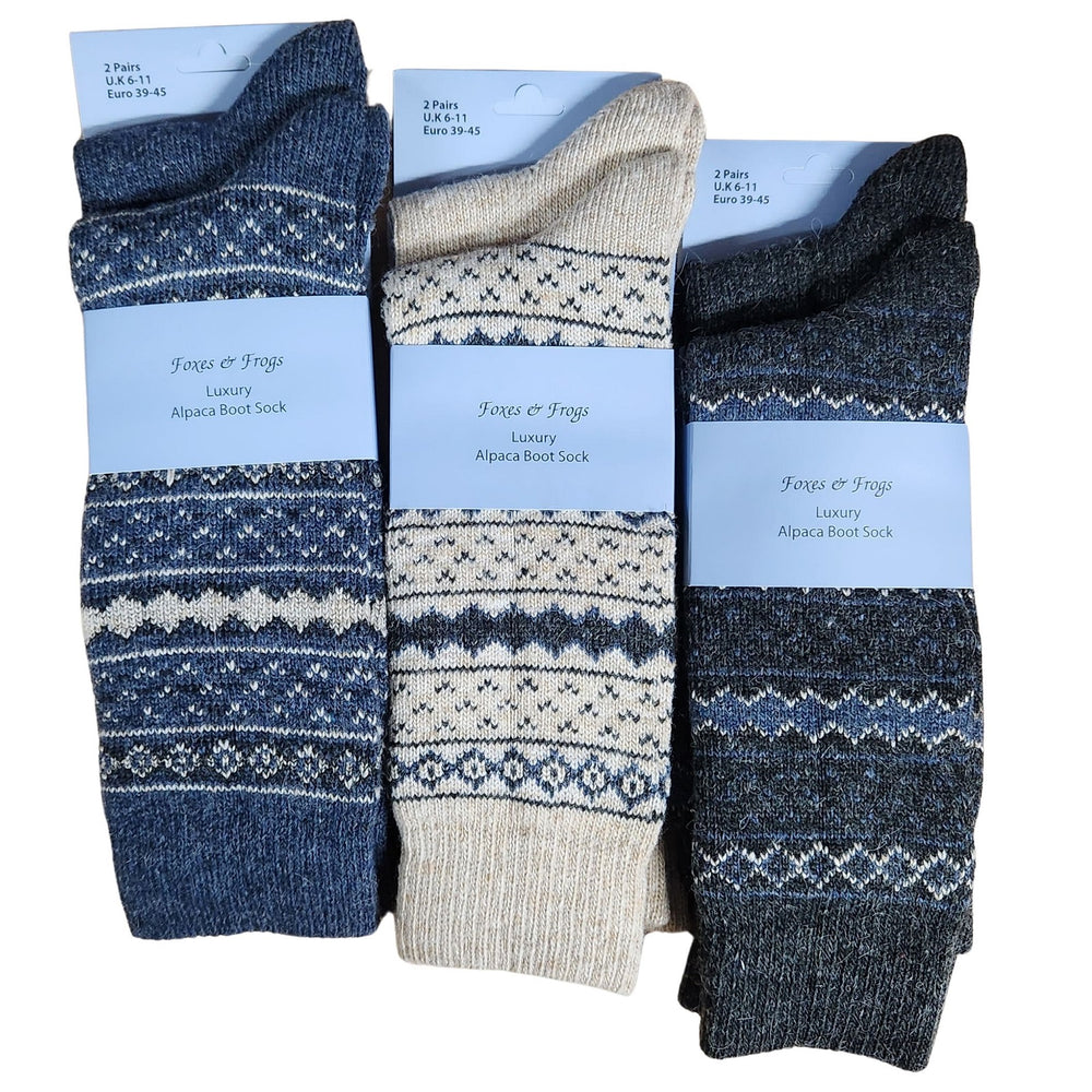 Mens Alpaca Wool Blend Design Socks (2 Pair)