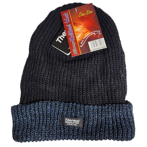 Mens Beanie Hat with Turn Up Melange Thermal Lining