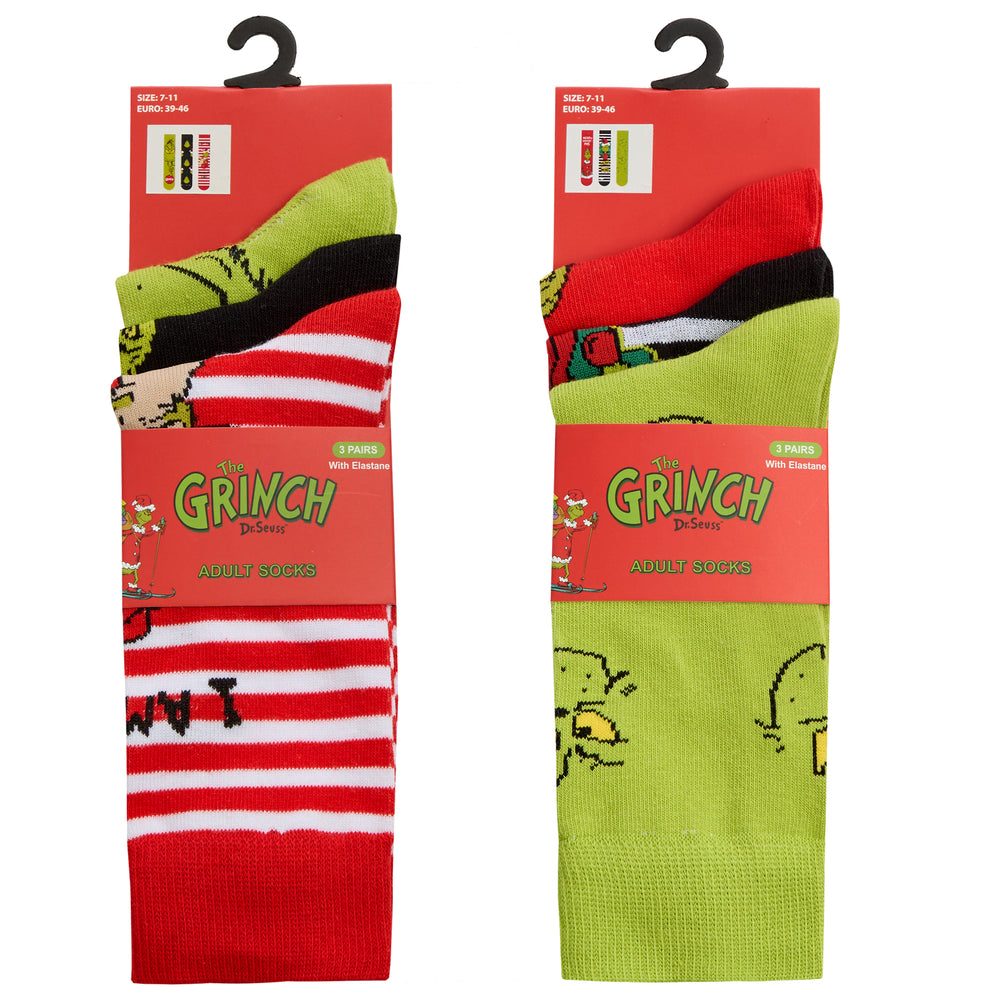 Mens Grinch Design Christmas Socks (3 Pair)