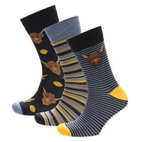 Mens Bamboo Design Cow Pattern Socks (3 Pair)
