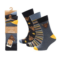 Mens Bamboo Design Cow Pattern Socks (3 Pair)
