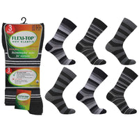 Mens Flexi Top Non Elastic Grey Stripe Design Socks (3 Pair)